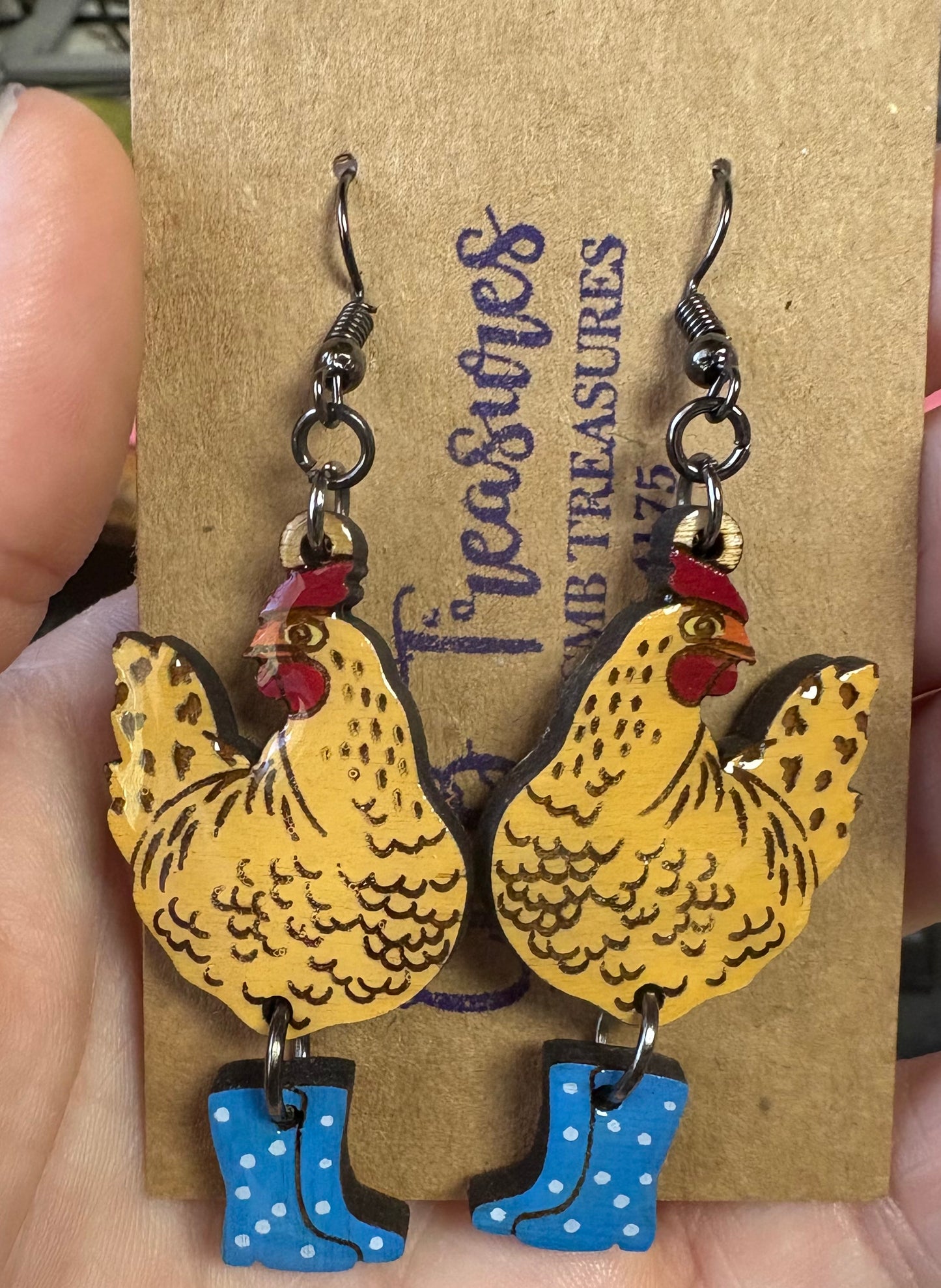 Chicken in rain boots earrings