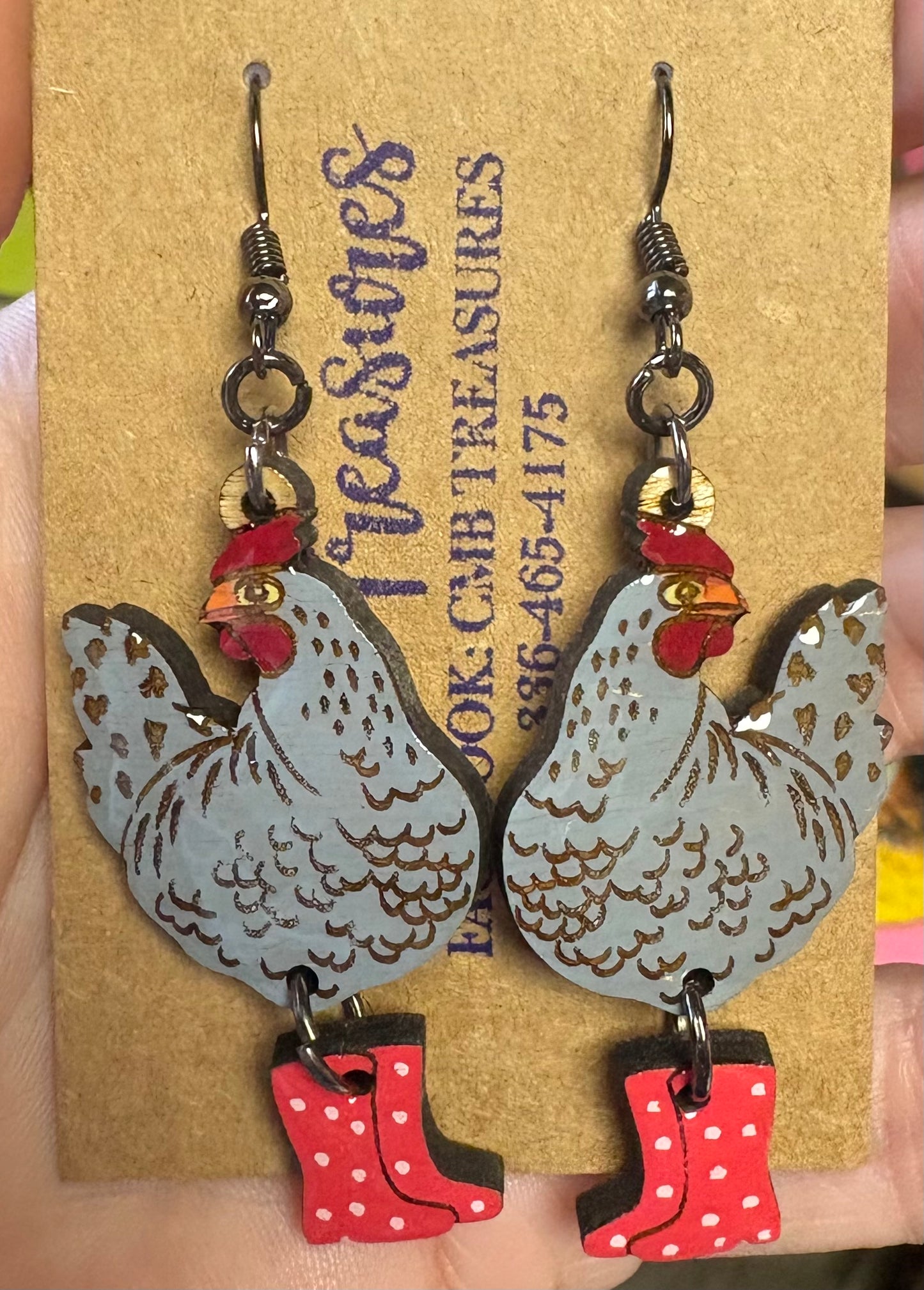 Chicken in rain boots earrings