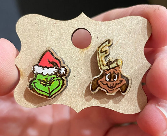 Grinch and Max stud earrings