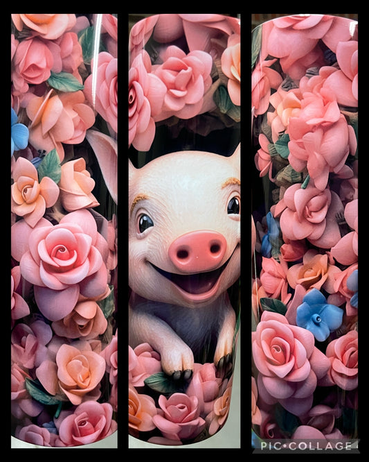 Pig with pink roses