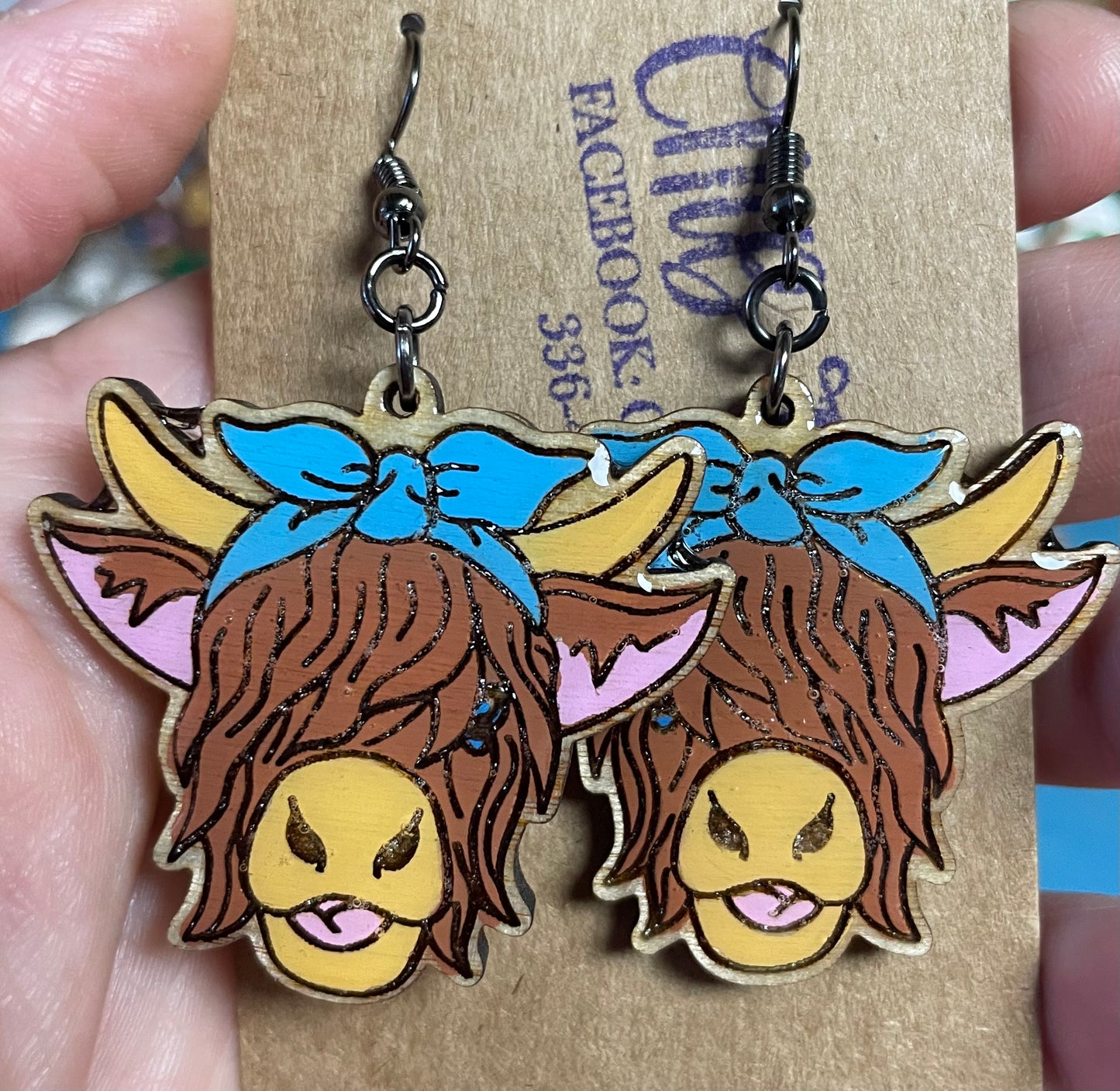 Highland Cow hand painted dangle earrings choose your color