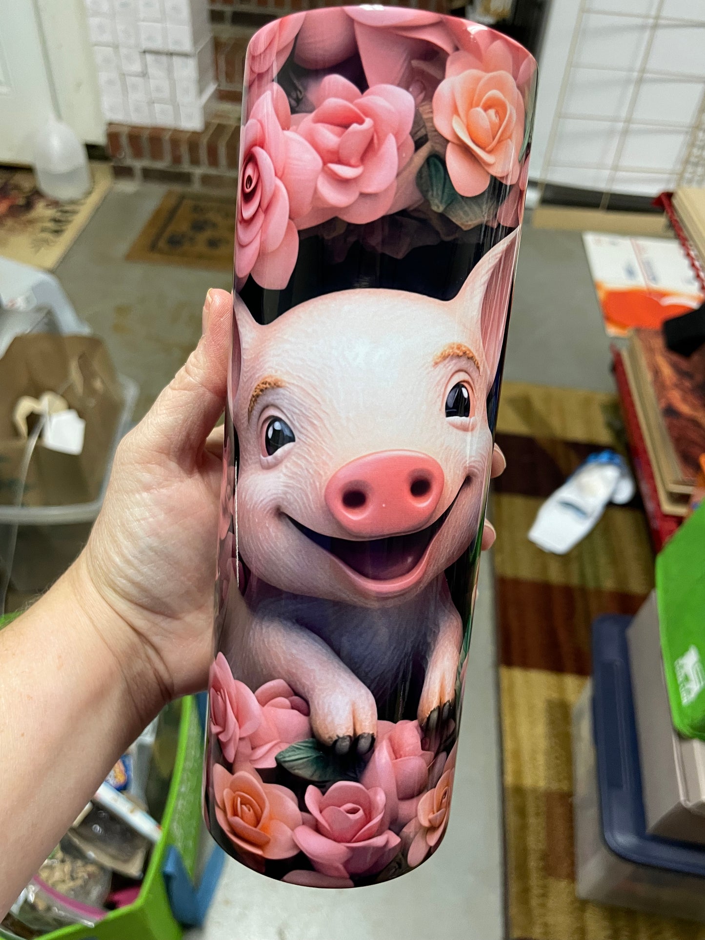 Pig with pink roses