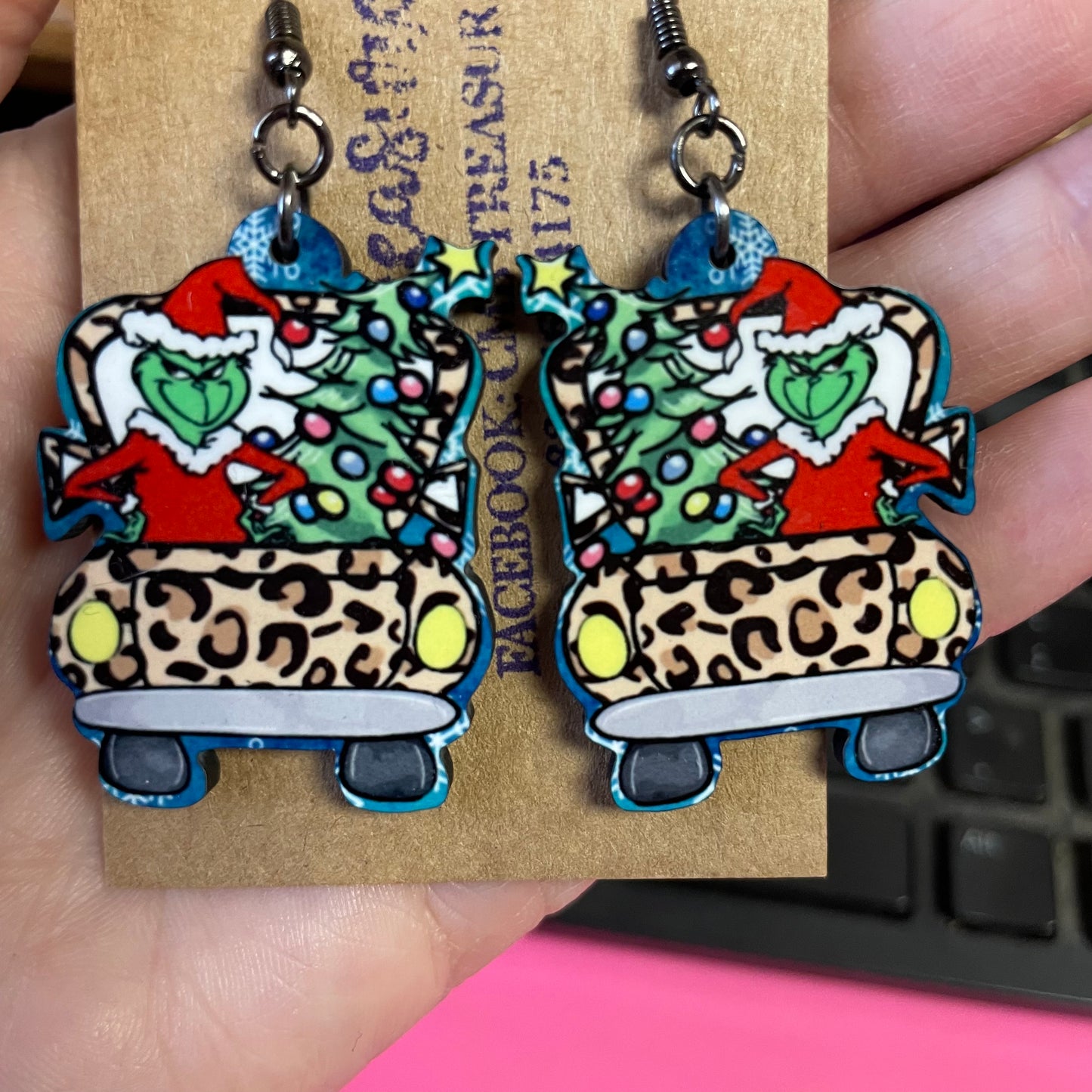 Grinch truck earrings